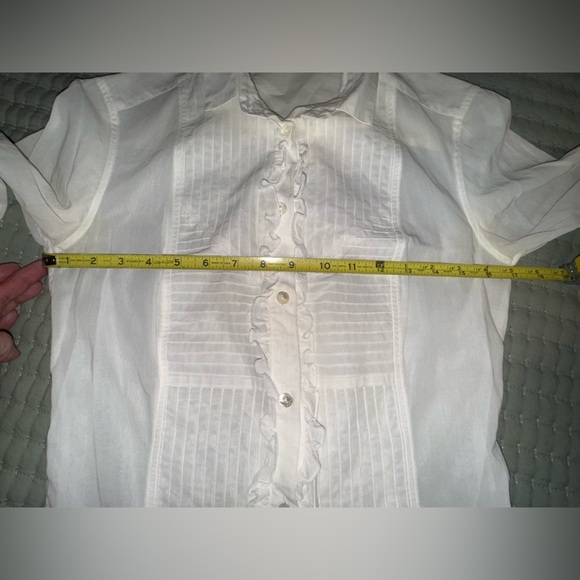 Dolce & Gabbana White Ruffle Button-Down Blouse no size tag.  See measurements - Picture 6 of 16